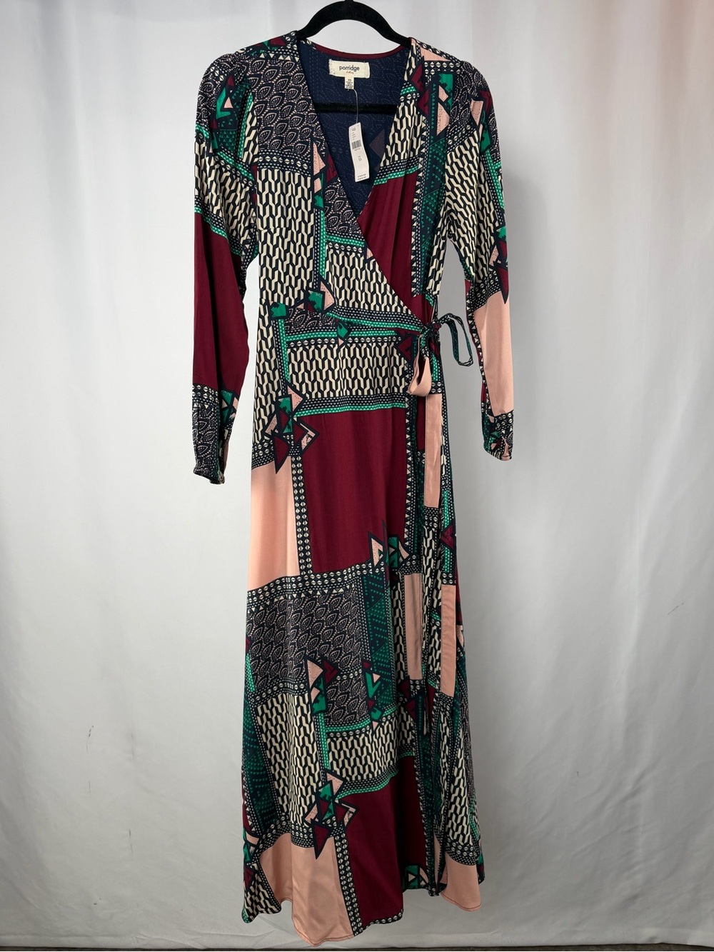 NWT Anthropologie Porridge Multi Color Abstract Patch Work Wrap Maxi Dress XS - Picture 3 of 10
